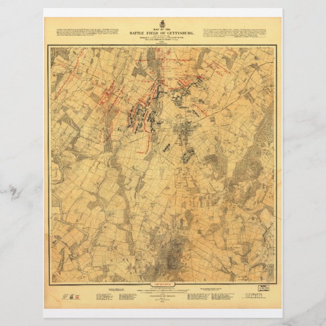 Lámina Mapa del campo de batalla de Gettysburg por John B (Anverso)