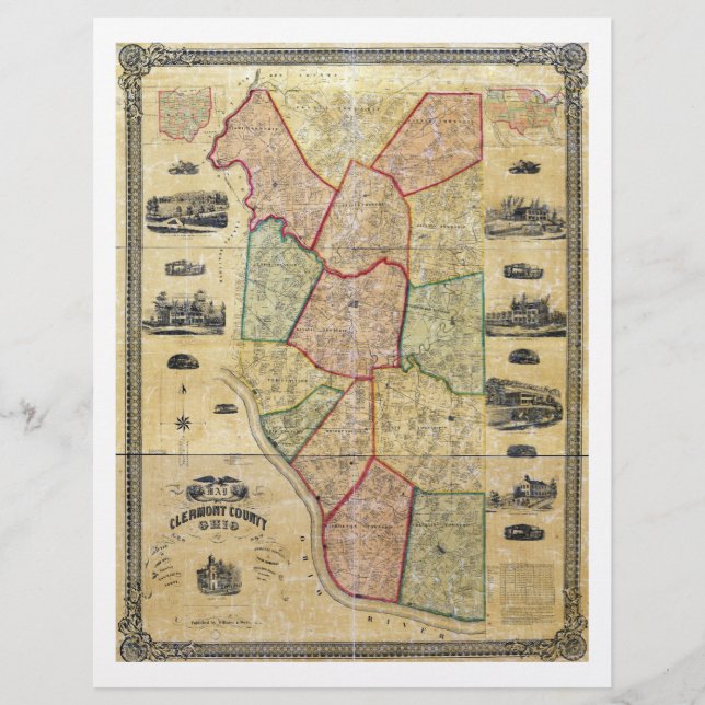 Lámina Mapa del condado de Clermont de Ohio (1857) (Anverso)