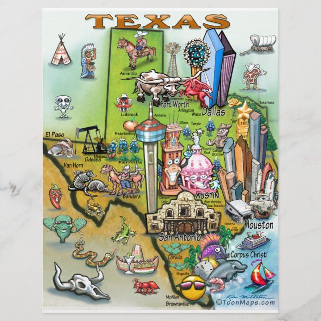 Lámina Mapa Divertido de Texas (Anverso)
