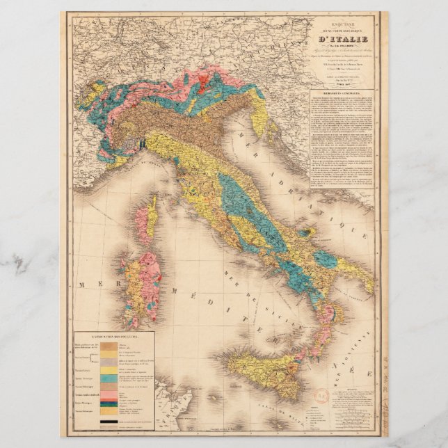 Lámina Mapa geológico de Italia, por H. de Collegno (1844 (Anverso)