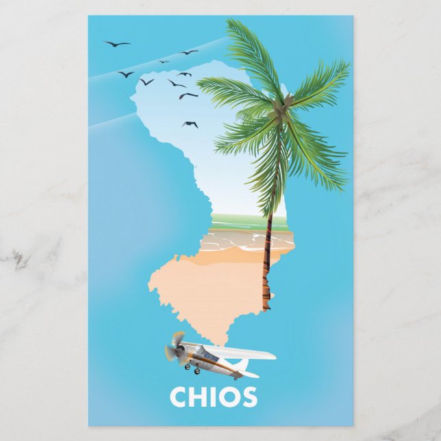 Lámina Mapa ilustrado de Chios Grecia. (Anverso)
