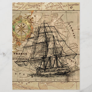 Lámina Mapa y barco del antiguo general de Francia