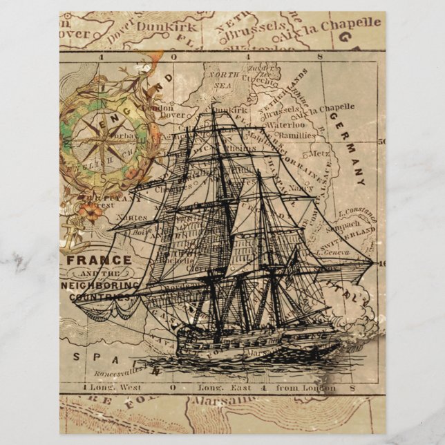 Lámina Mapa y barco del antiguo general de Francia (Anverso)