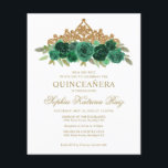 Lámina Maravilla floral de esmeralda verde Tiara Quinceañ<br><div class="desc">Moderno Floral Esmeralda Verde Oro Tiara Esparkle Purpurina Cumpleaños Invitación Quinceañera</div>