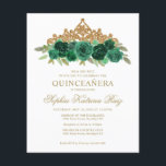 Lámina Maravilla floral de esmeralda verde Tiara Quinceañ<br><div class="desc">Moderno Floral Esmeralda Verde Oro Tiara Esparkle Purpurina Cumpleaños Invitación Quinceañera</div>
