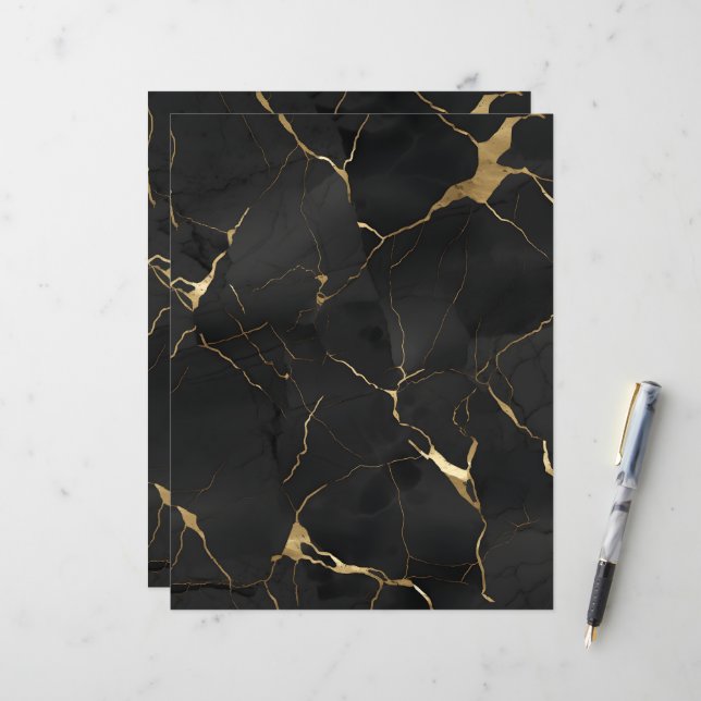 Lámina Marble Black Gold Scrapbook Paper (Anverso/Reverso In Situ)