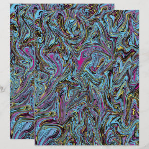 Lámina Marbleized Swirls Black Yellow Pink Blue Scrapbook