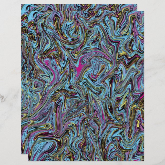 Lámina Marbleized Swirls Black Yellow Pink Blue Scrapbook (Anverso / Reverso)