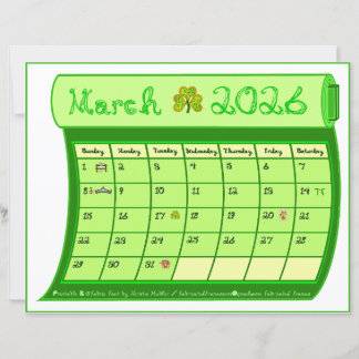 Lámina March 2026 Month Green Calendar Fabric Font Paper 