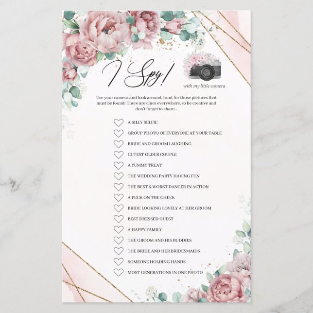 Lámina Marco dorado de eucalipto floral bohemio I Spy (Anverso)