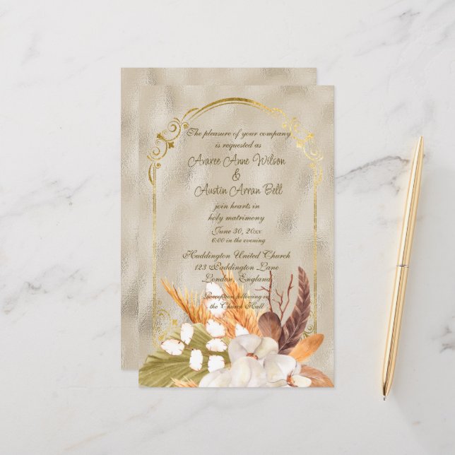 Lámina Marco dorado elegante y brillante con hierba de Pa (Anverso/Reverso In Situ)