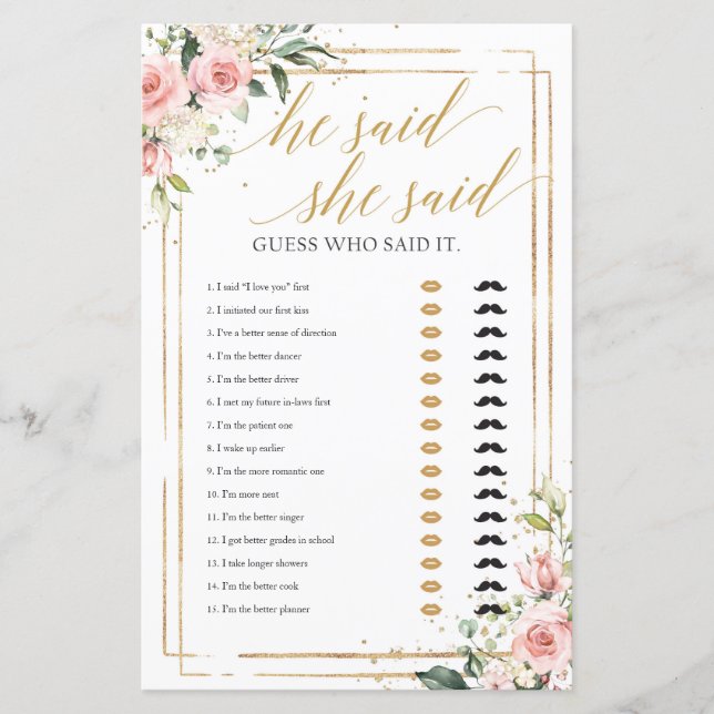 Lámina Marco dorado floral rosa de Rubor dijo que dijo qu (Anverso)