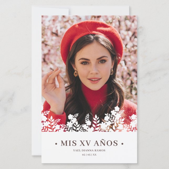 Lámina Marco floral elegante de Quinceañera de presupuest (Anverso)