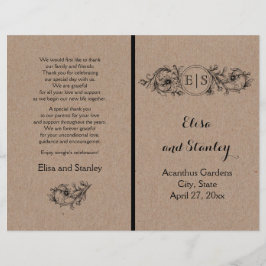 Lámina Marco floral vintage de cartón Kraft con iniciales