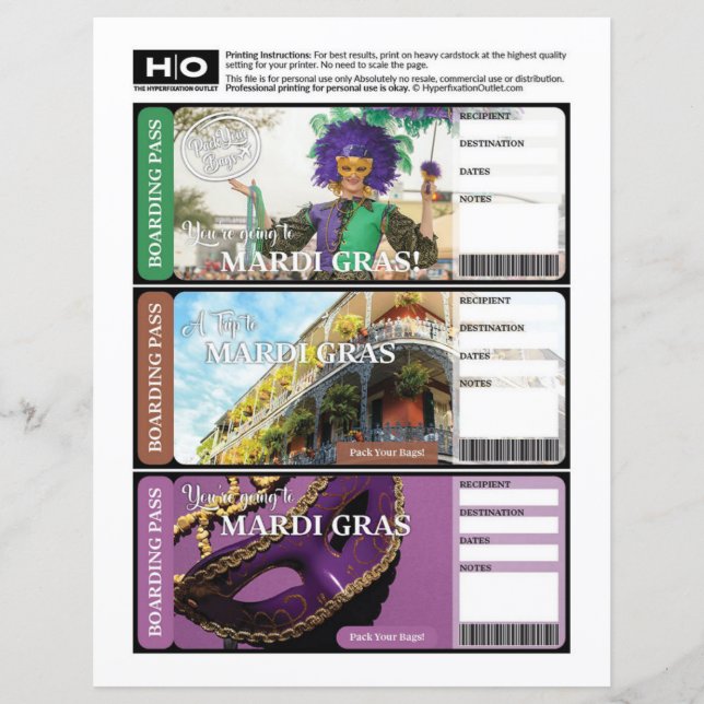 Lámina Mardi Gras Mock Ticket para viajes y eventos (Anverso)
