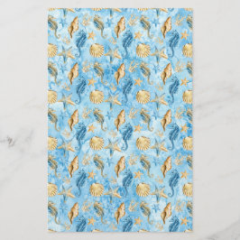 Lámina Marfil & Blue Starfish Seol Shells Envoltura de ja