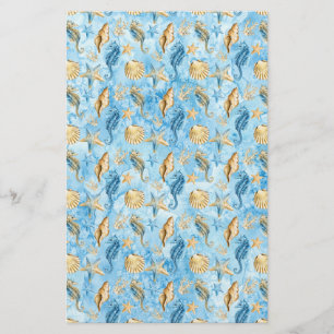 Lámina Marfil & Blue Starfish Seol Shells Envoltura de ja