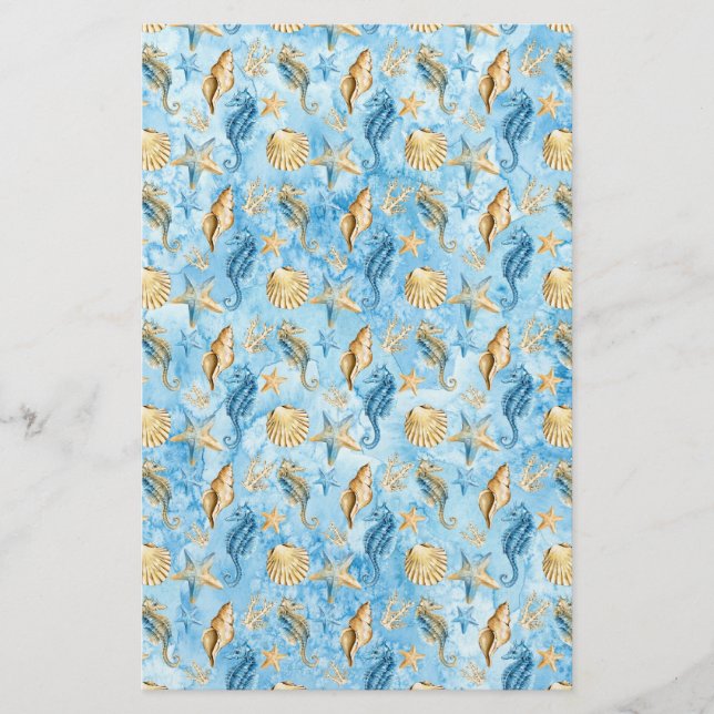 Lámina Marfil & Blue Starfish Seol Shells Envoltura de ja (Anverso)