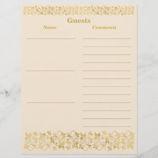 Lámina Marfil, papel de libro de invitados floral de oro