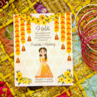 Marigolds linda invitación al chica indio Haldi