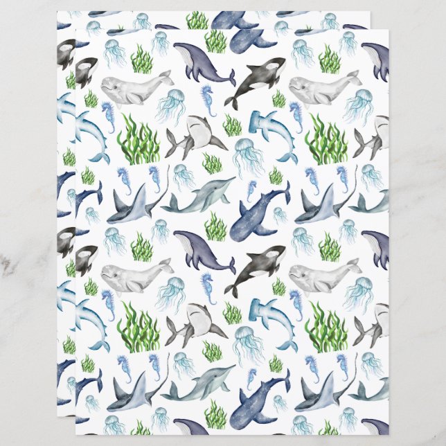 Lámina Marine Life Scrapbook Paper (Anverso / Reverso)