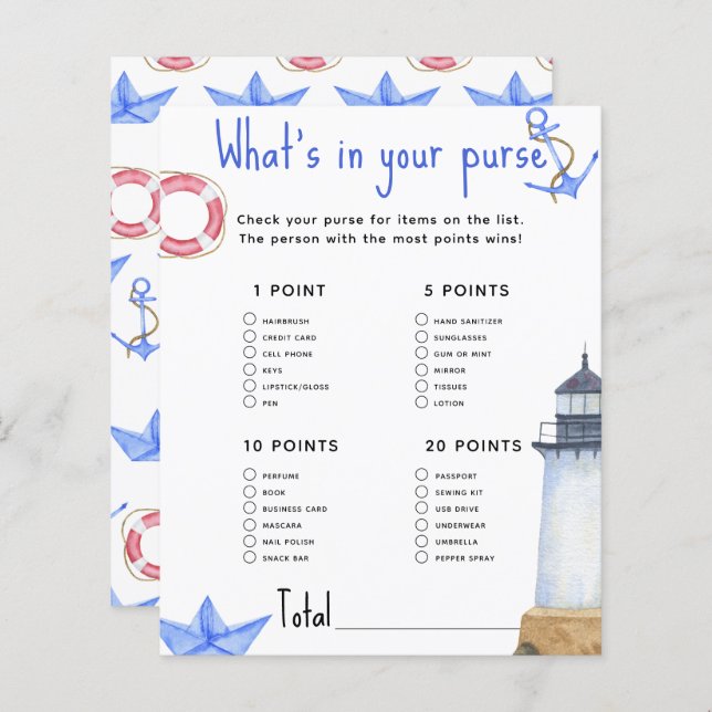 Lámina Marine - Qué hay en tu bolso de la ducha de bebé (Anverso / Reverso)