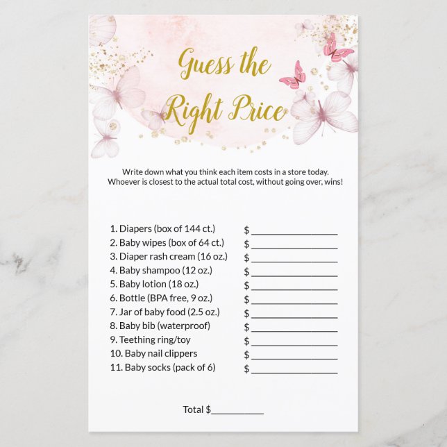 Lámina Mariposa Adivinar el precio adecuado de los juegos (Anverso)