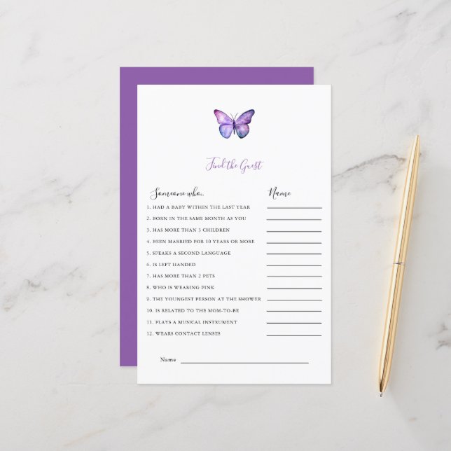 Lámina Mariposa Baby Shower Buscar al Fiesta de juego inv (Anverso/Reverso In Situ)