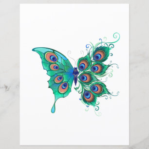 Lámina Mariposa con plumas de pavo real verde