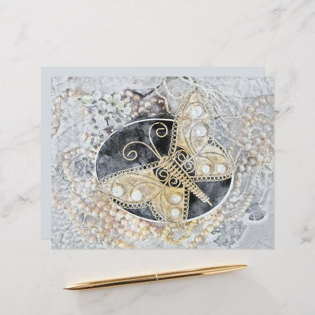 Lámina Mariposa de época Romántica Oro Blanco Arte Negro (Anverso/Reverso In Situ)