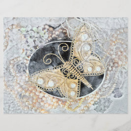 Lámina Mariposa de época Romántica Oro Blanco Arte Negro