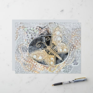 Lámina Mariposa de época Romántica Oro Blanco Arte Negro