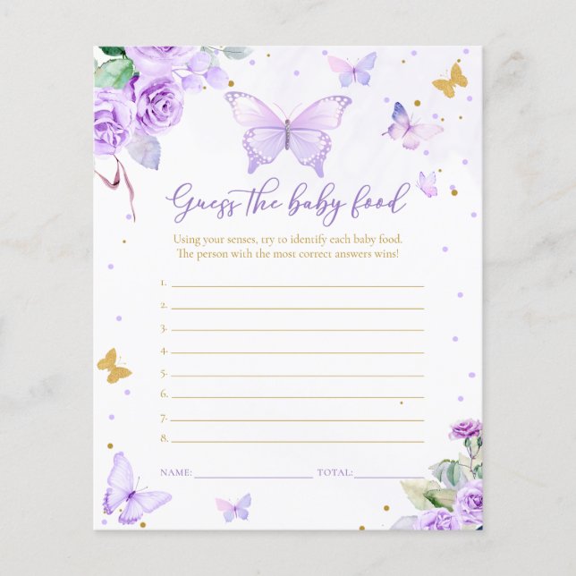 Lámina Mariposa Floral De Oro Púrpura Adivina La Comida D (Anverso)