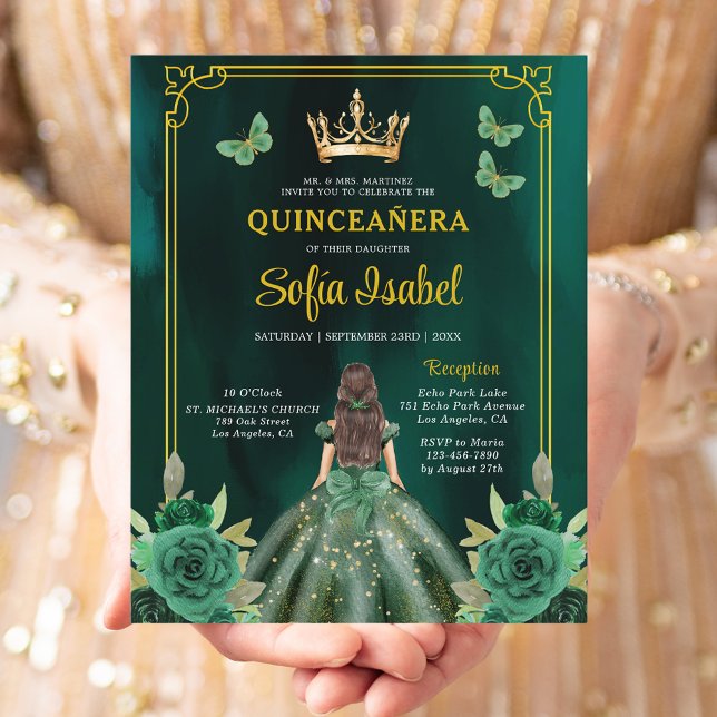 Lámina Mariposa Floral Esmeralda Verde Oro Quinceanera (Subido por el creador)