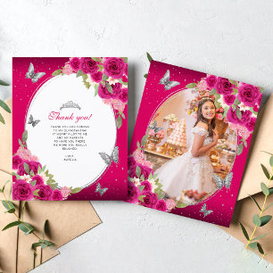 Lámina Mariposa Floral Rosa Plata Quinceañera Foto