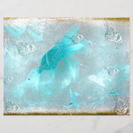 Lámina Mariposa Girasol Verde azulado Plata Vintage Antig