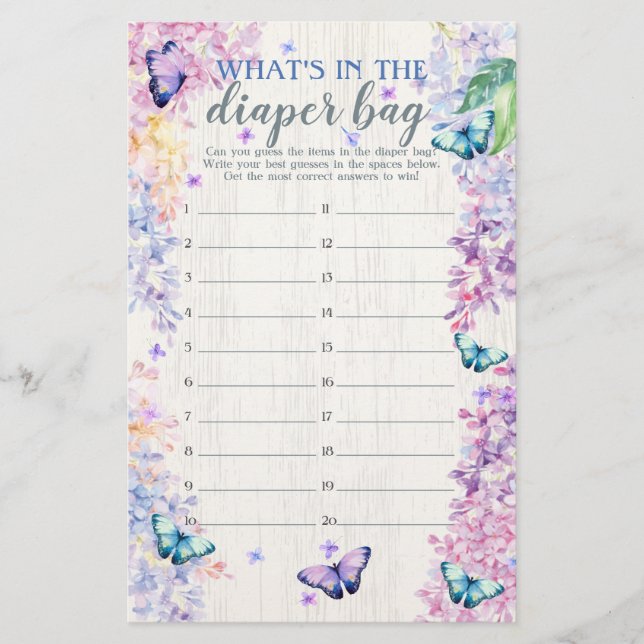 Lámina Mariposa lo que hay en el juego de ducha de bolsit (Anverso)