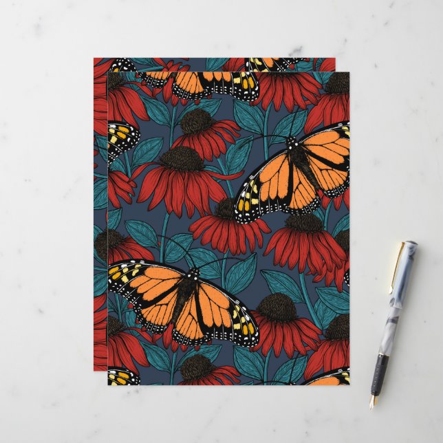 Lámina Mariposa monarca sobre las colmenas rojas (Anverso/Reverso In Situ)