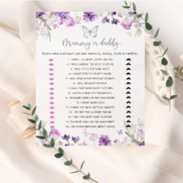 Lámina Mariposa morada de plata mami o papá bebé ducha