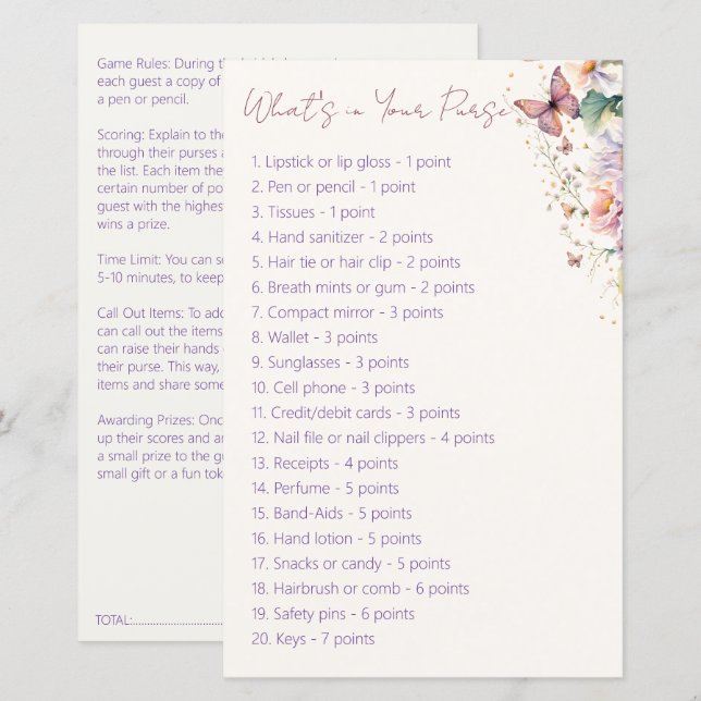 Lámina Mariposa novia ducha lo que hay en tu bolso (Anverso / Reverso)