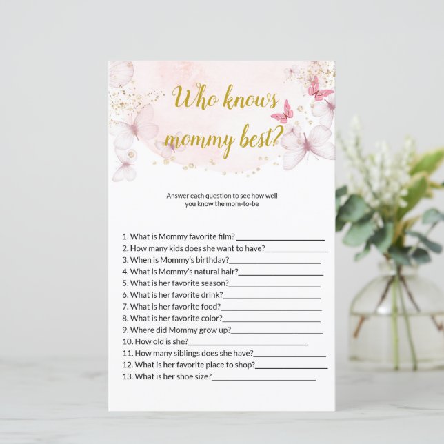 Lámina Mariposa que conoce los mejores juegos de Baby Sho (Anverso de pie)