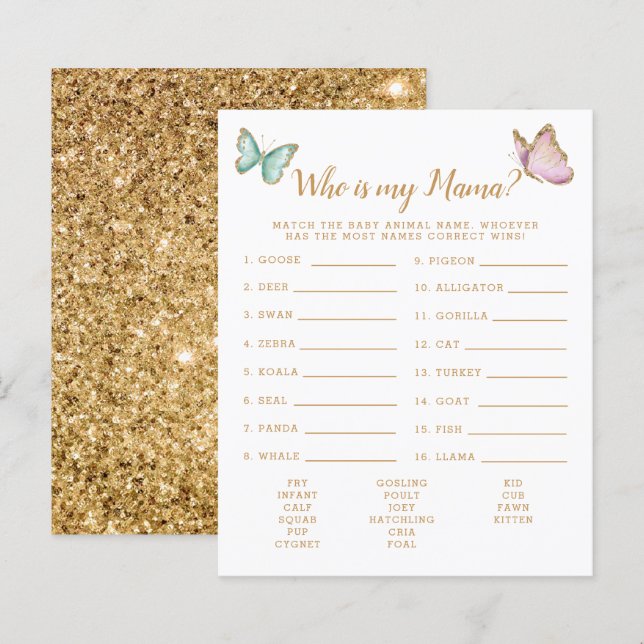 Lámina Mariposa que es el juego de mi mamá en Baby Shower (Anverso / Reverso)