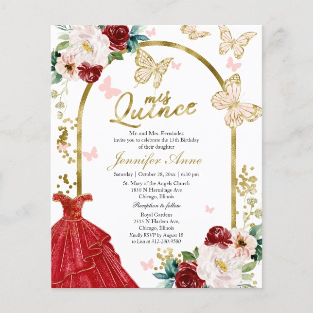 Lámina Mariposa Quince invitaciones presupuestarias bilin (Anverso)