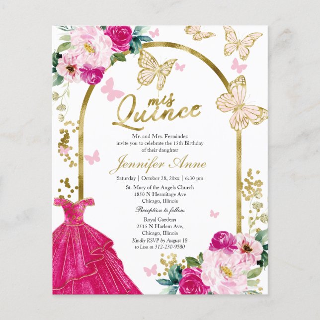 Lámina Mariposa Quince invitaciones presupuestarias bilin (Anverso)