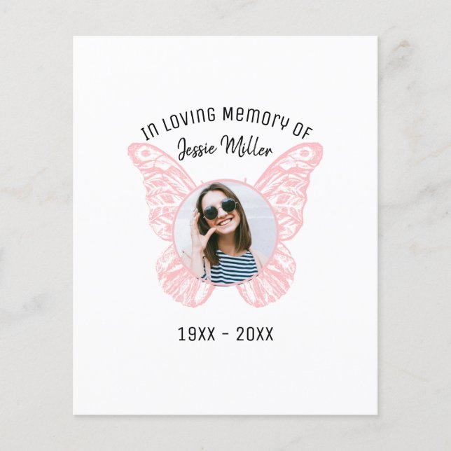 Lámina Mariposa rosa | Invitación a conmemoración de foto (Anverso)