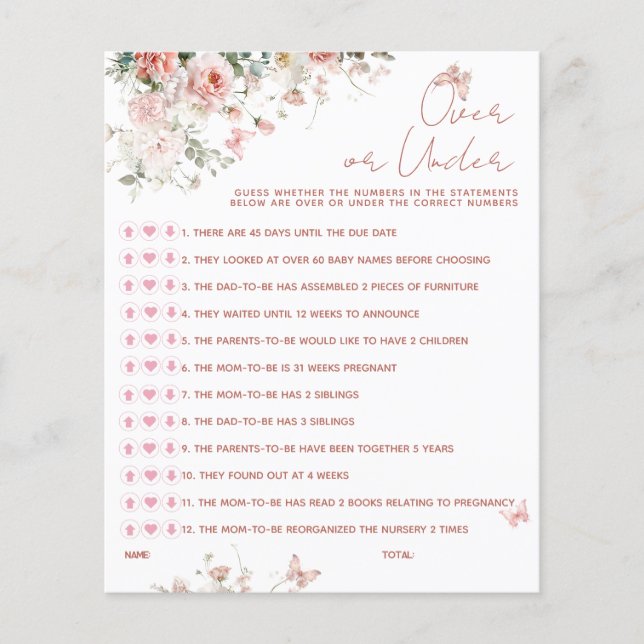 Lámina Mariposa rosa ¿Qué hay en tu teléfono Baby Shower? (Anverso)