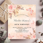 Lámina Mariposa rubia pampas cumpleaños presupuesto<br><div class="desc">Un fondo de color oro rosa,  color rosa oscuro,  fino y de aspecto metálico. Decorada con rosa de oro y flores rosadas,  rosas,  pampas y mariposas. Personalice y agregue un nombre y detalles del fiesta.</div>