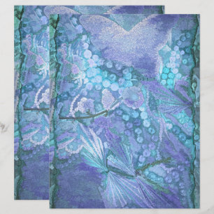 Lámina Mariposa Vintage Morado Azul Verde azulado Románti