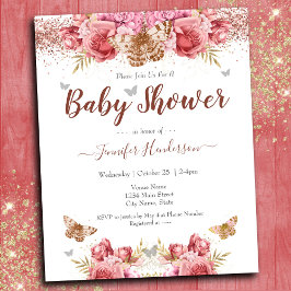 Lámina Mariposas florales Baby Shower rosa