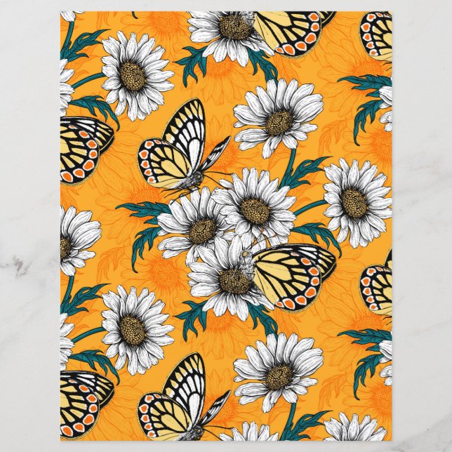 Lámina Mariposas Jezebel y flores de margarita (Anverso)